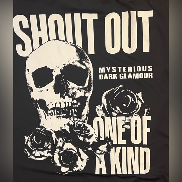 Romwe Plus Skull & Letter Graphic Contrast Fishnet Tee Dress with solid back. - Picture 4 of 9